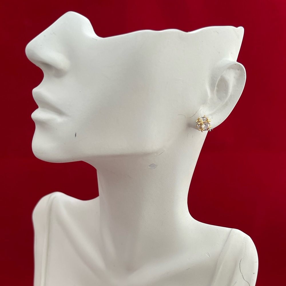 Sterling Silver Crystal Stud Earrings - Gold